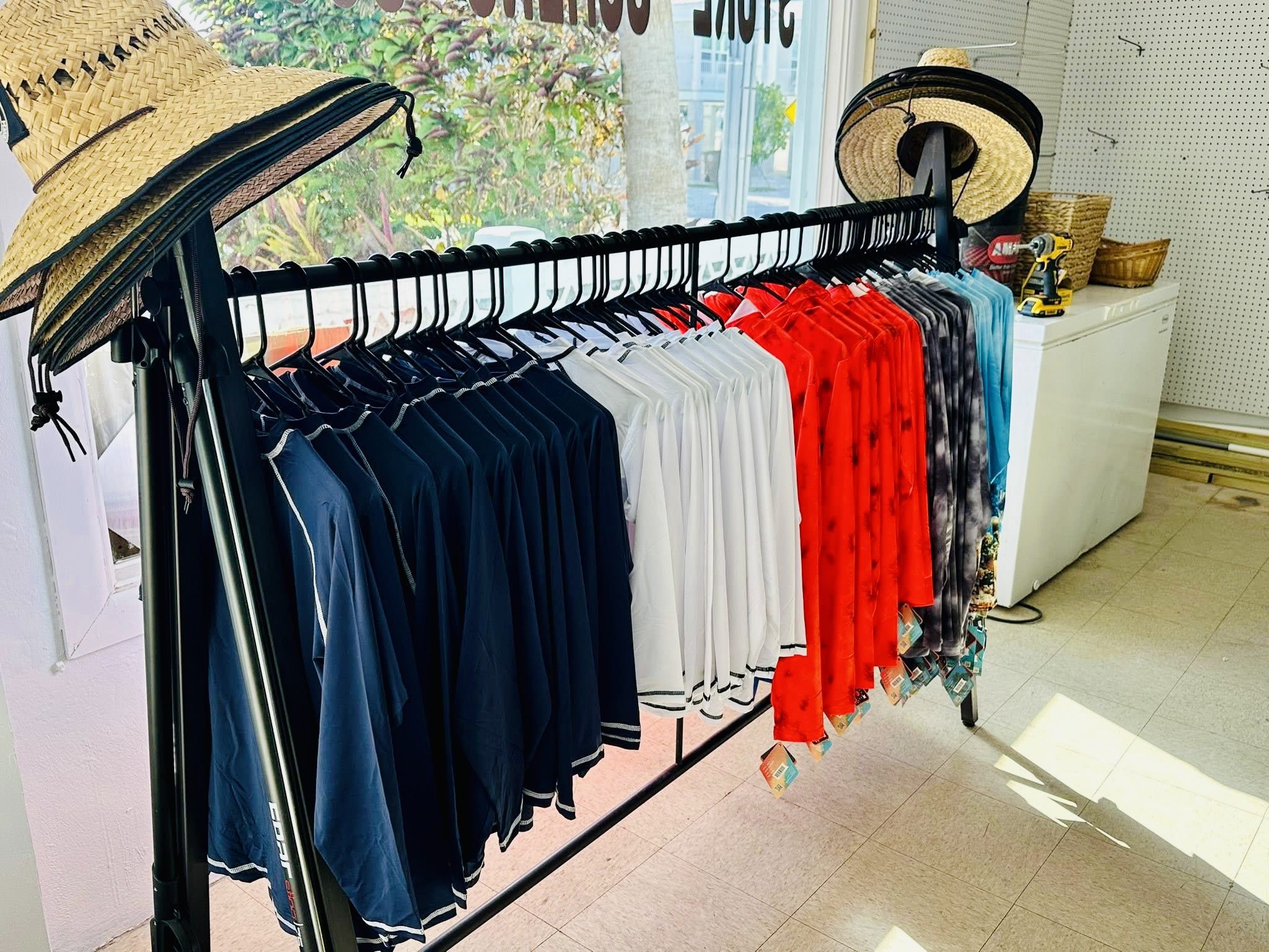 Stocked product shelves inside WakeZone General Store at Conch Key, Florida Keys